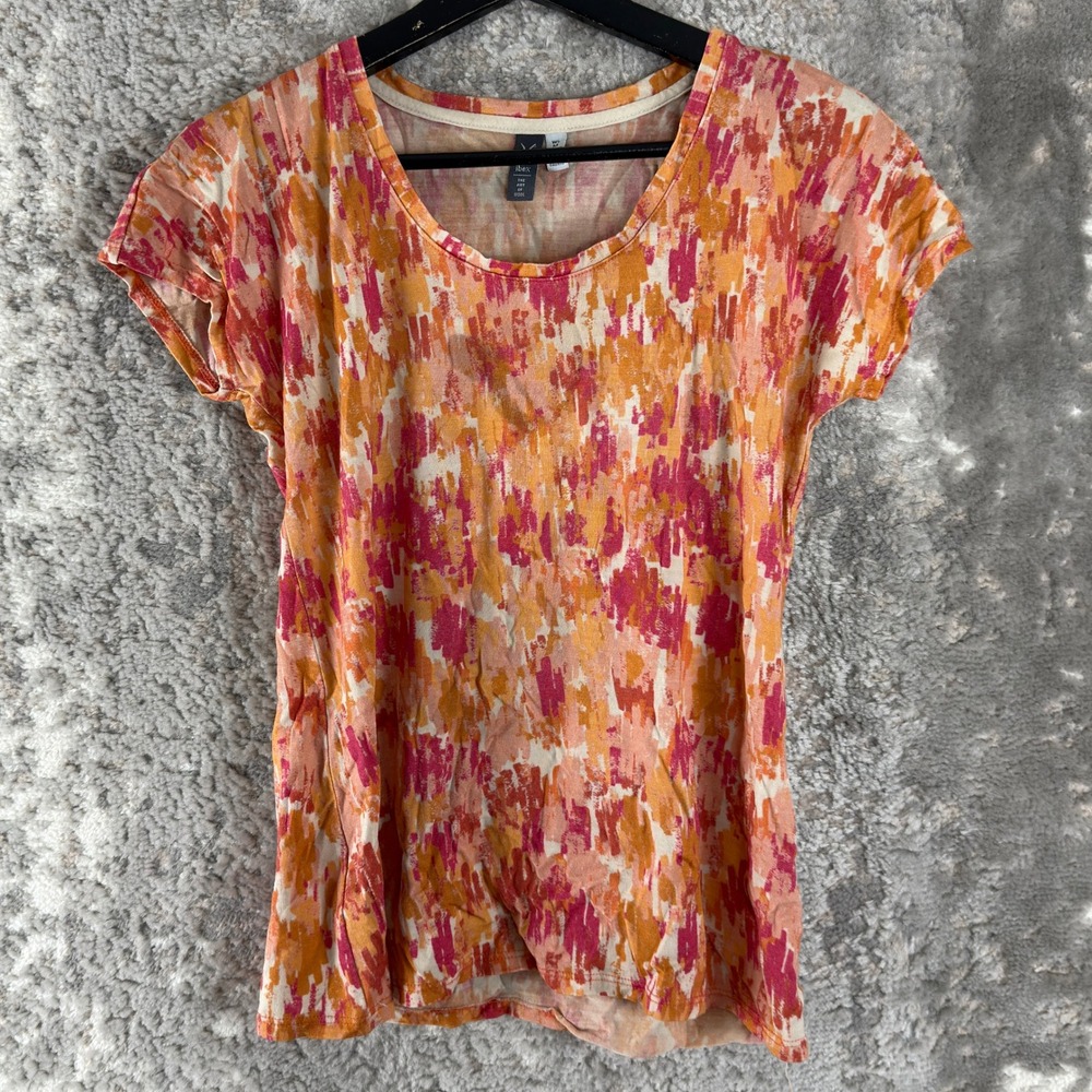 Ibex Size M Merino Wool Abstract‎ Print Scoop Neck T-Shirt Orange Short Sleeve